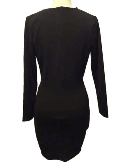 Black Ruched Plunging Neck Dress