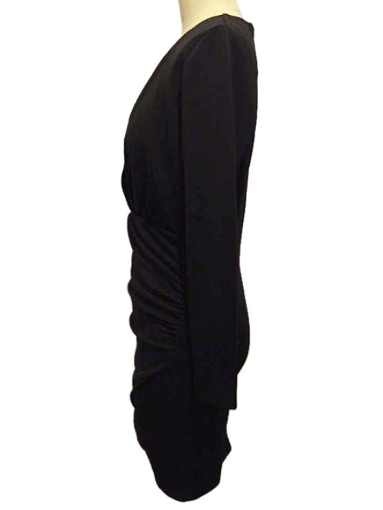 Black Ruched Plunging Neck Dress