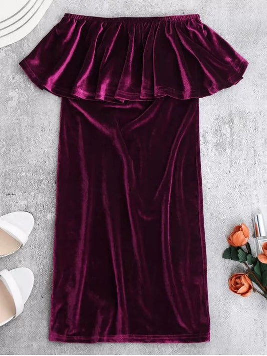 Ruffled Velvet Bodycon Dress