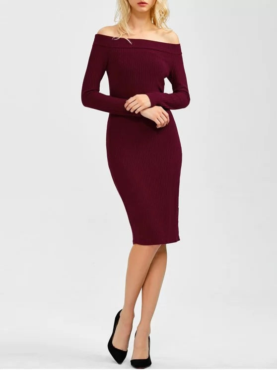 Bodycon Long Shoulder Arm Off Dress