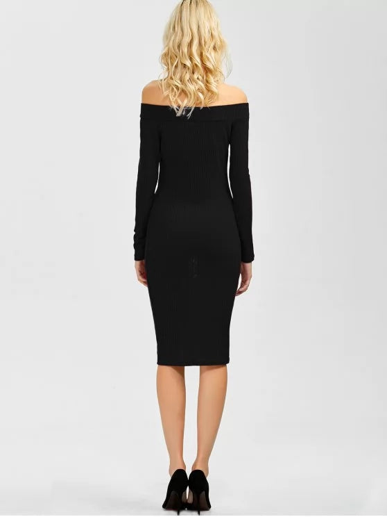 Bodycon Long Shoulder Arm Off Dress