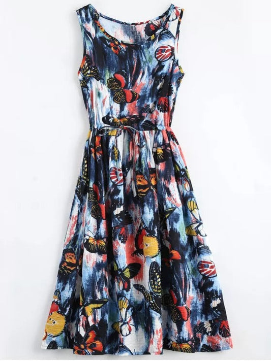 Affordable Drawstring Gown - Sleeveless Painted Butterfly Option