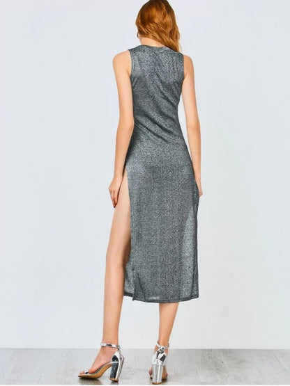 Sleeveless High Slit Club Dress