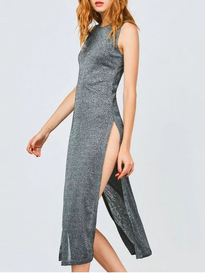 Sleeveless High Slit Club Dress