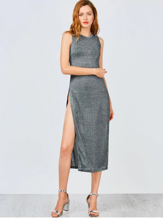 Sleeveless High Slit Club Dress