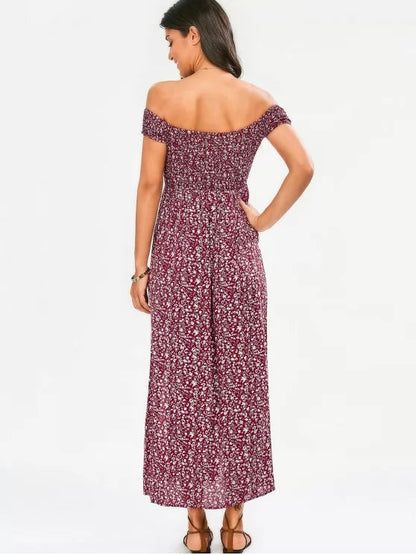 The Flowered Off Shoulder Tiny Slit Dress