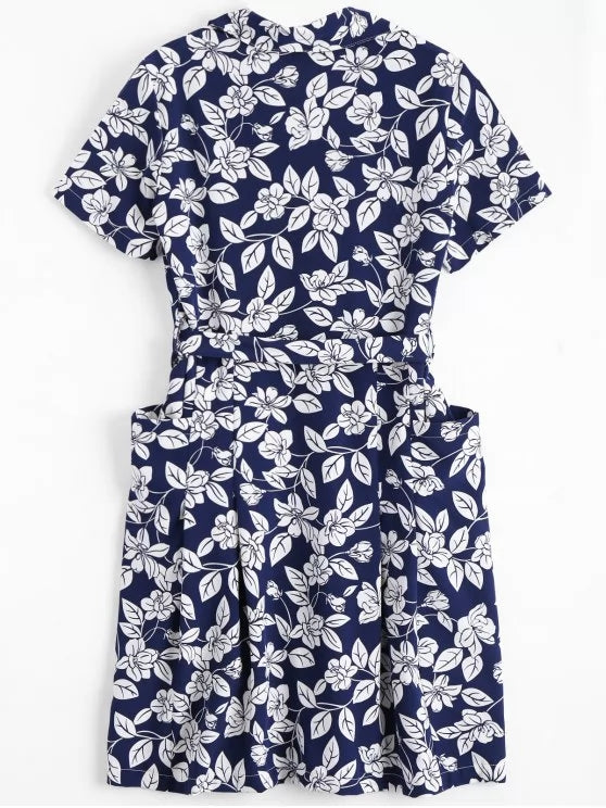 Belted Vintage Flowered Blouse Dress