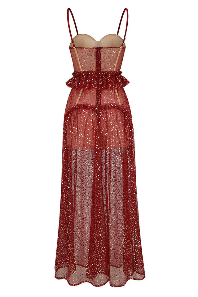 Barrett Sequined Mesh Charming & Lace Maxi Dress