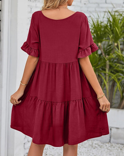 V-neck Dress with Ruffle Sleeves