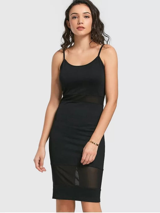 Sheath Mesh Panel Cami Dress