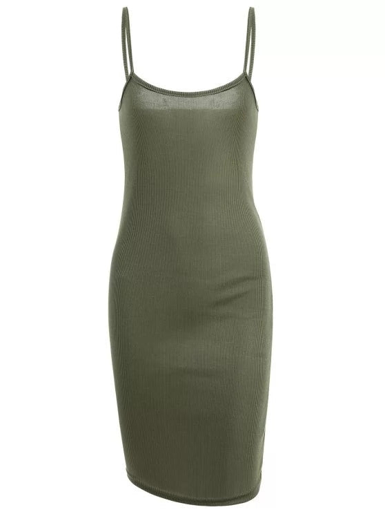 Slip Bodycon Ribbed Slit Dress