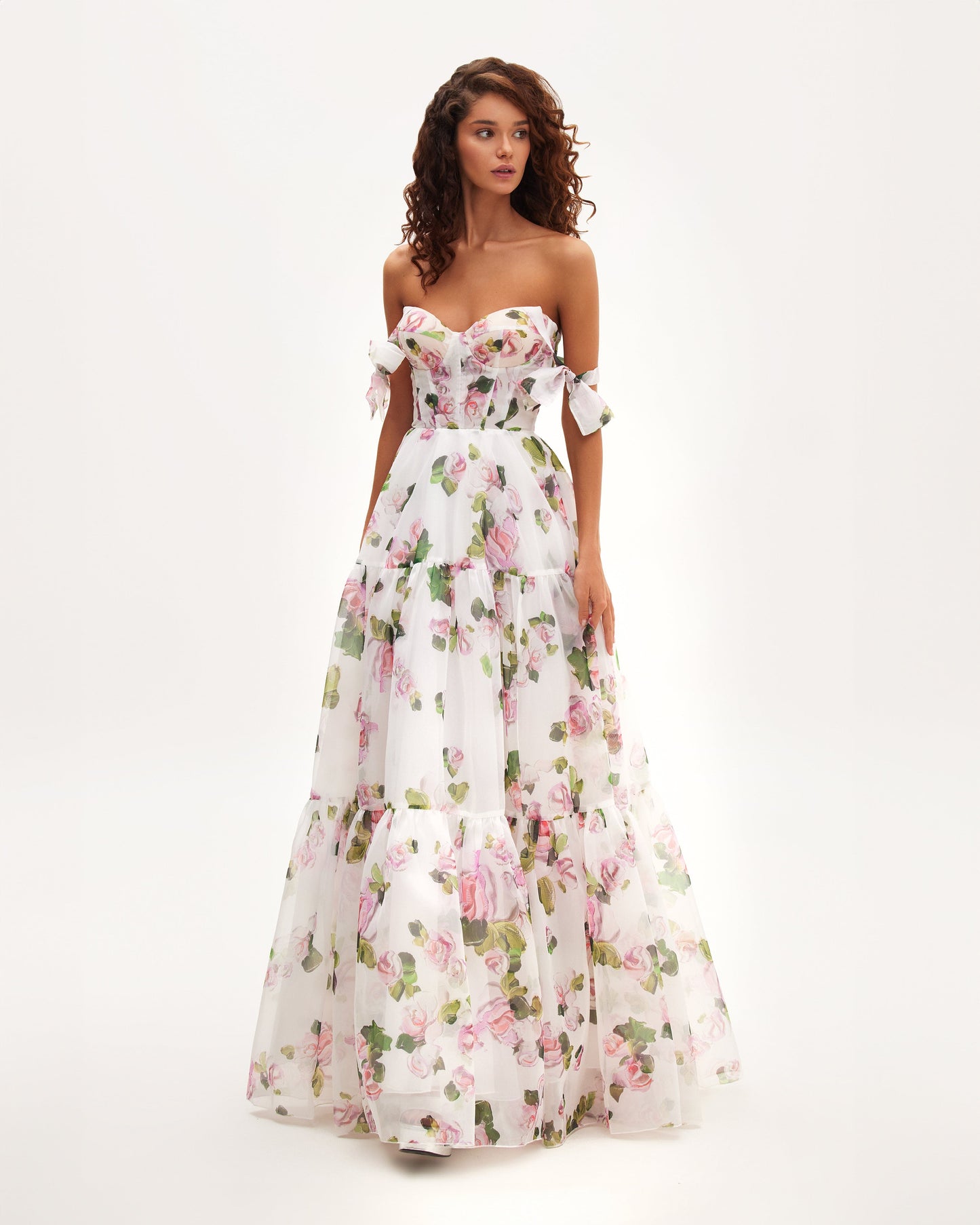 Apple Blossom Tender Charming Floral Maxi Tie-Strap Dress