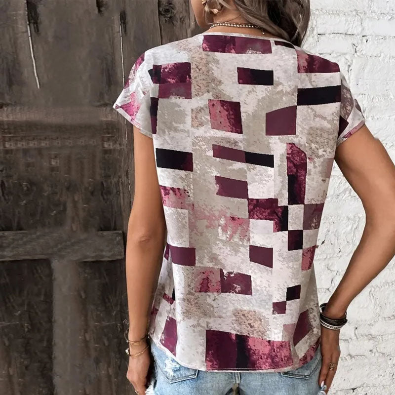 Abstract Plaid Casual T-Shirt