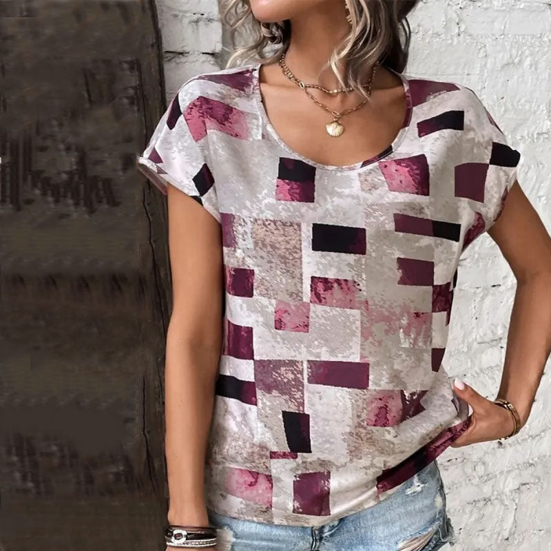 Abstract Plaid Casual T-Shirt