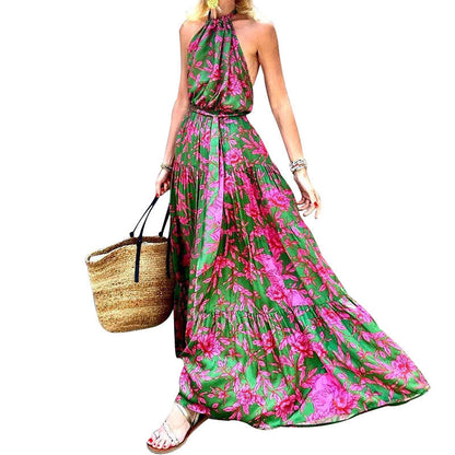 Beach Floral Halter-neck Backless Bohemia Maxi Dress