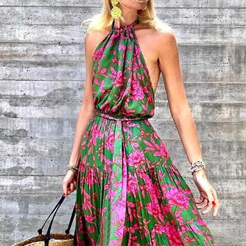 Beach Floral Halter-neck Backless Bohemia Maxi Dress