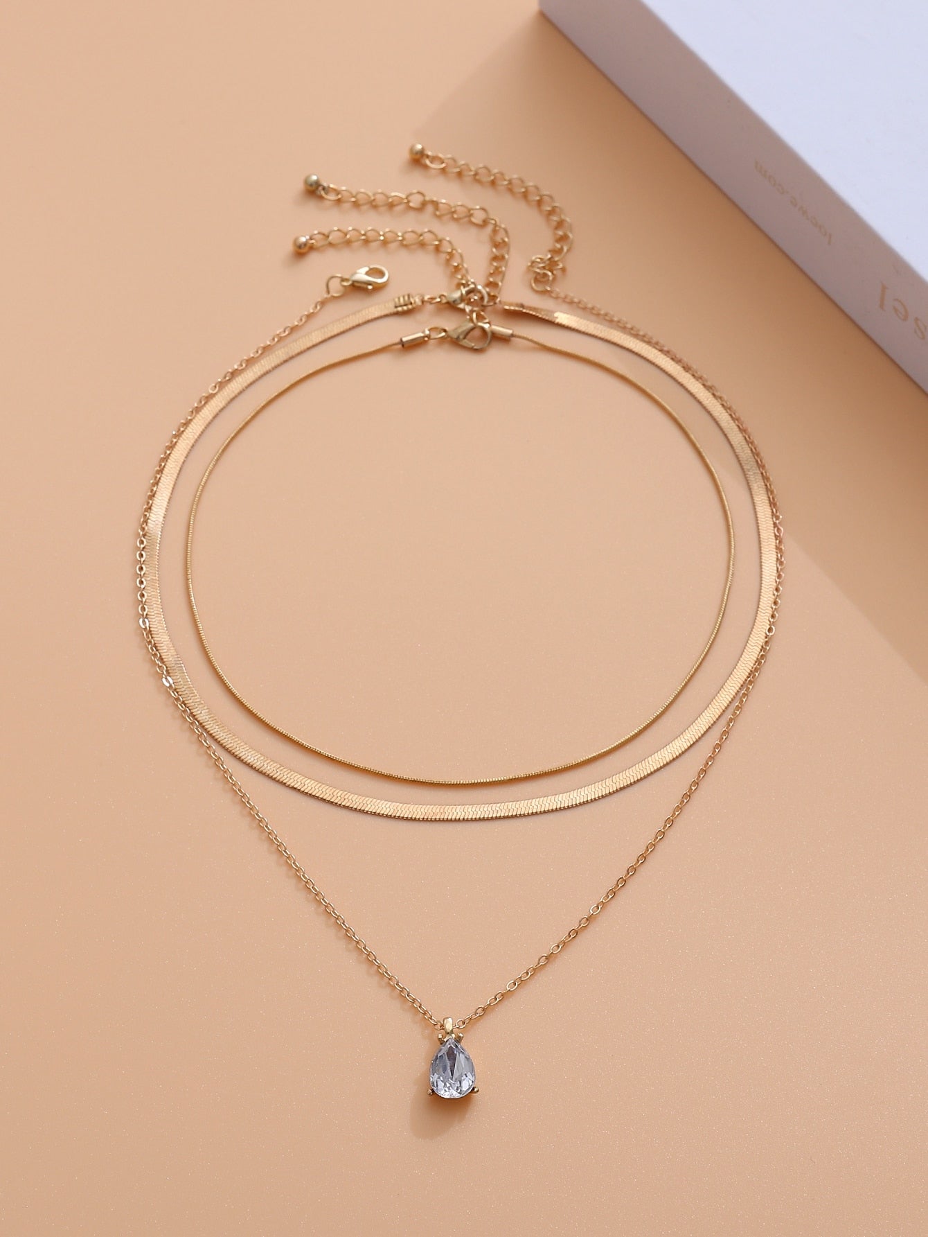 3pcs Rhinestone Water-drop Charm Necklace