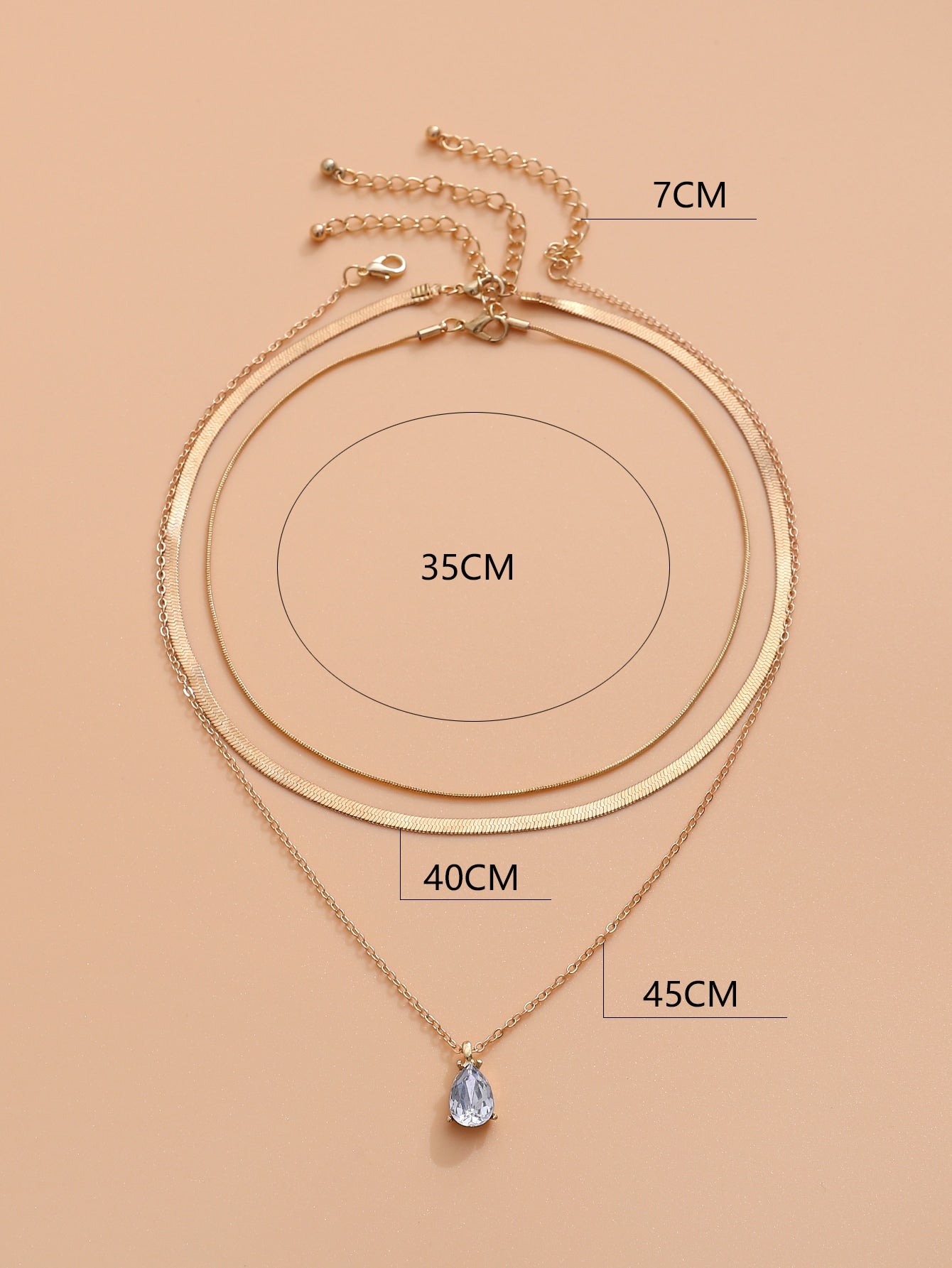 3pcs Rhinestone Water-drop Charm Necklace