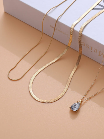 3pcs Rhinestone Water-drop Charm Necklace