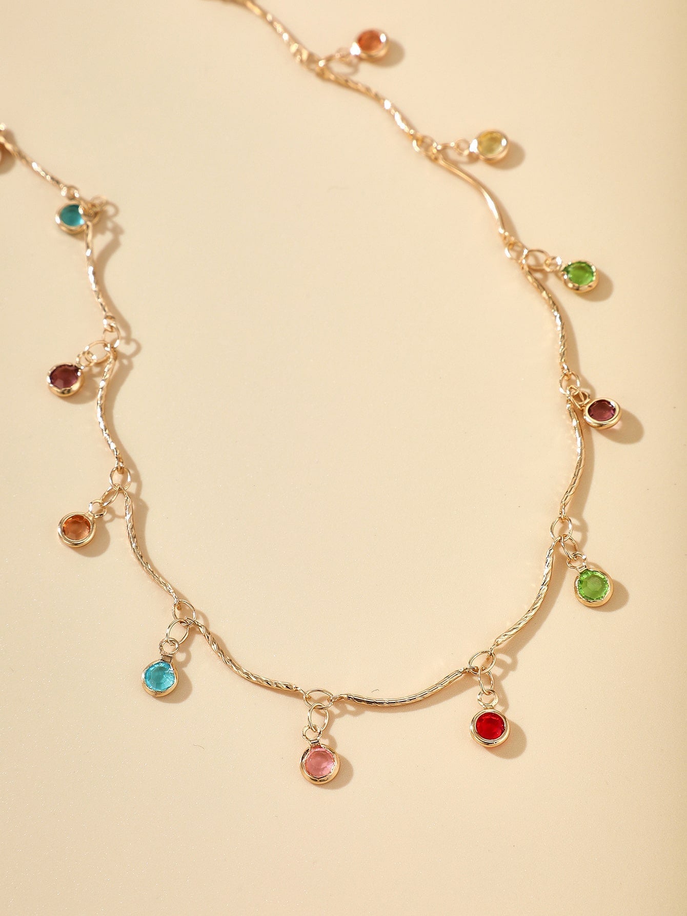 Random Color Rhinestone Charm Necklace