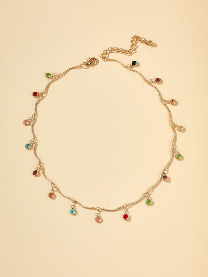 Random Color Rhinestone Charm Necklace