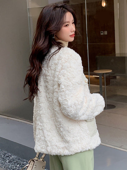 Trim Drop Shoulder Teddy Coat