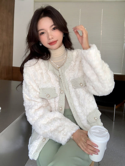 Trim Drop Shoulder Teddy Coat