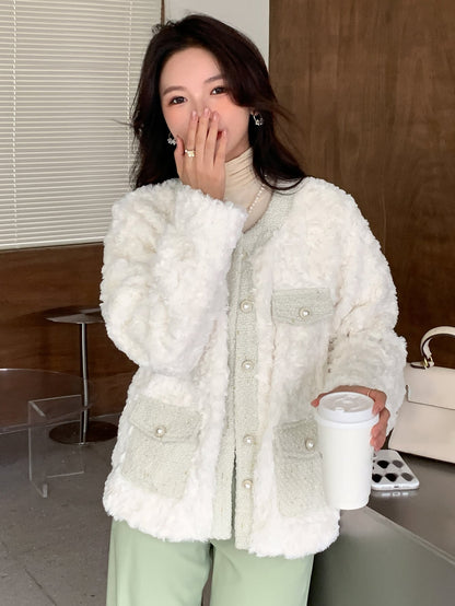 Trim Drop Shoulder Teddy Coat