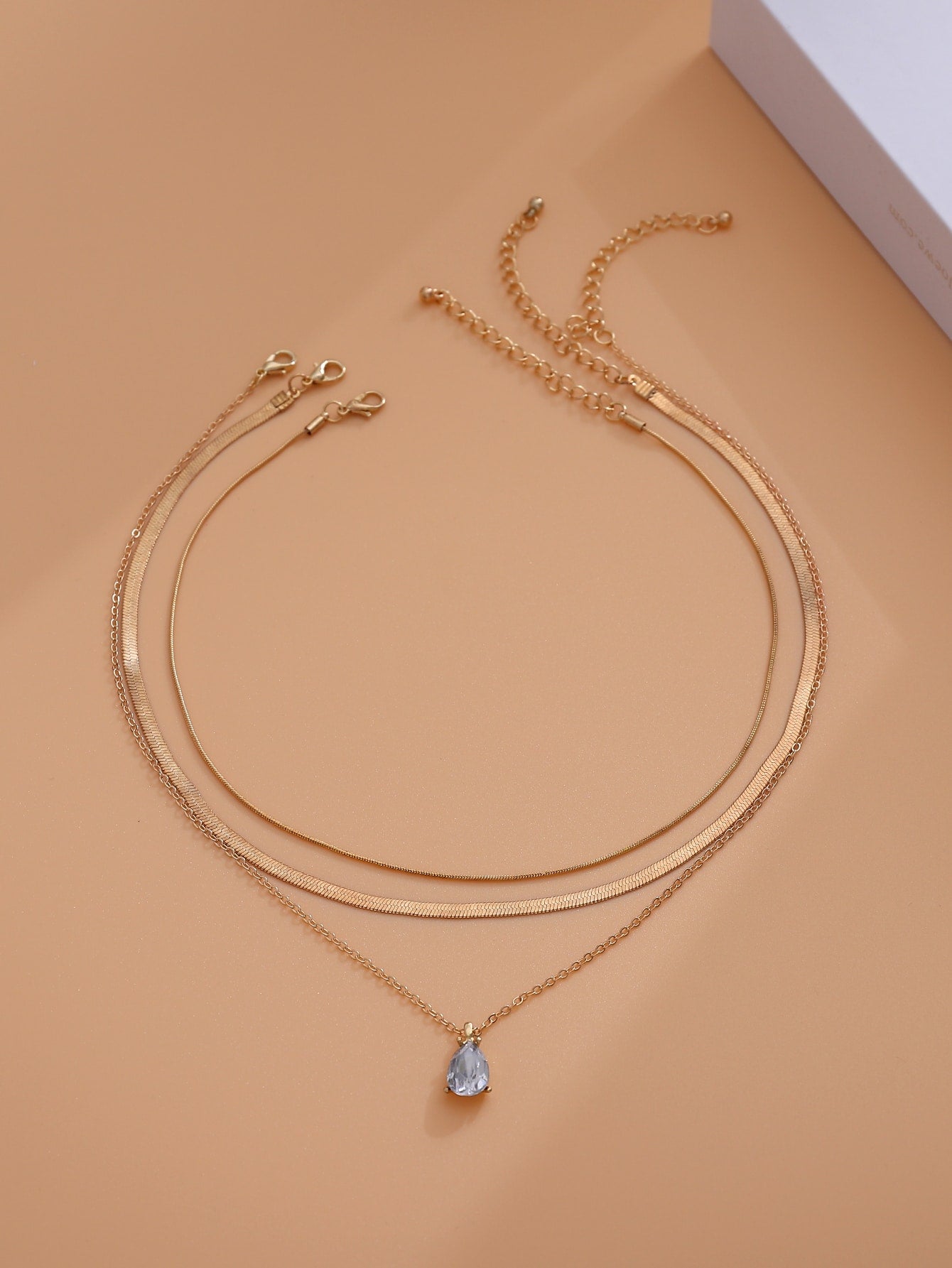 3pcs Rhinestone Water-drop Charm Necklace