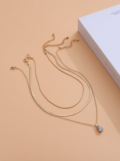 3pcs Rhinestone Water-drop Charm Necklace