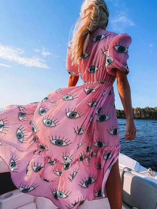 Warm-Season Chiffon Eyes Design Coastal Dress