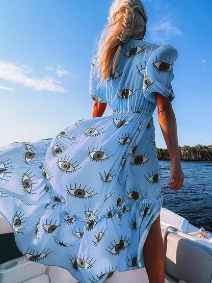 Warm-Season Chiffon Eyes Design Coastal Dress