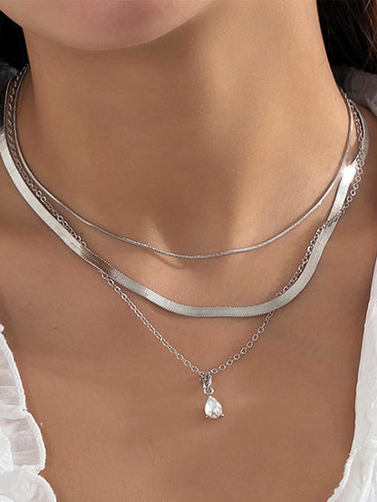 3pcs Rhinestone Water-drop Charm Necklace