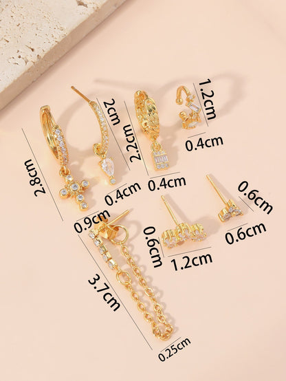 7pcs Cubic Zirconia Decor Earring