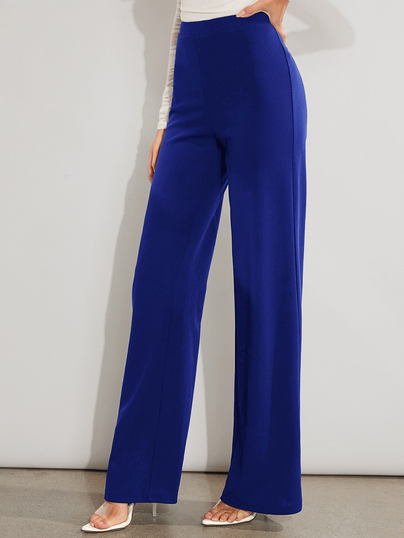 Solid High Waist Wide Leg Pants