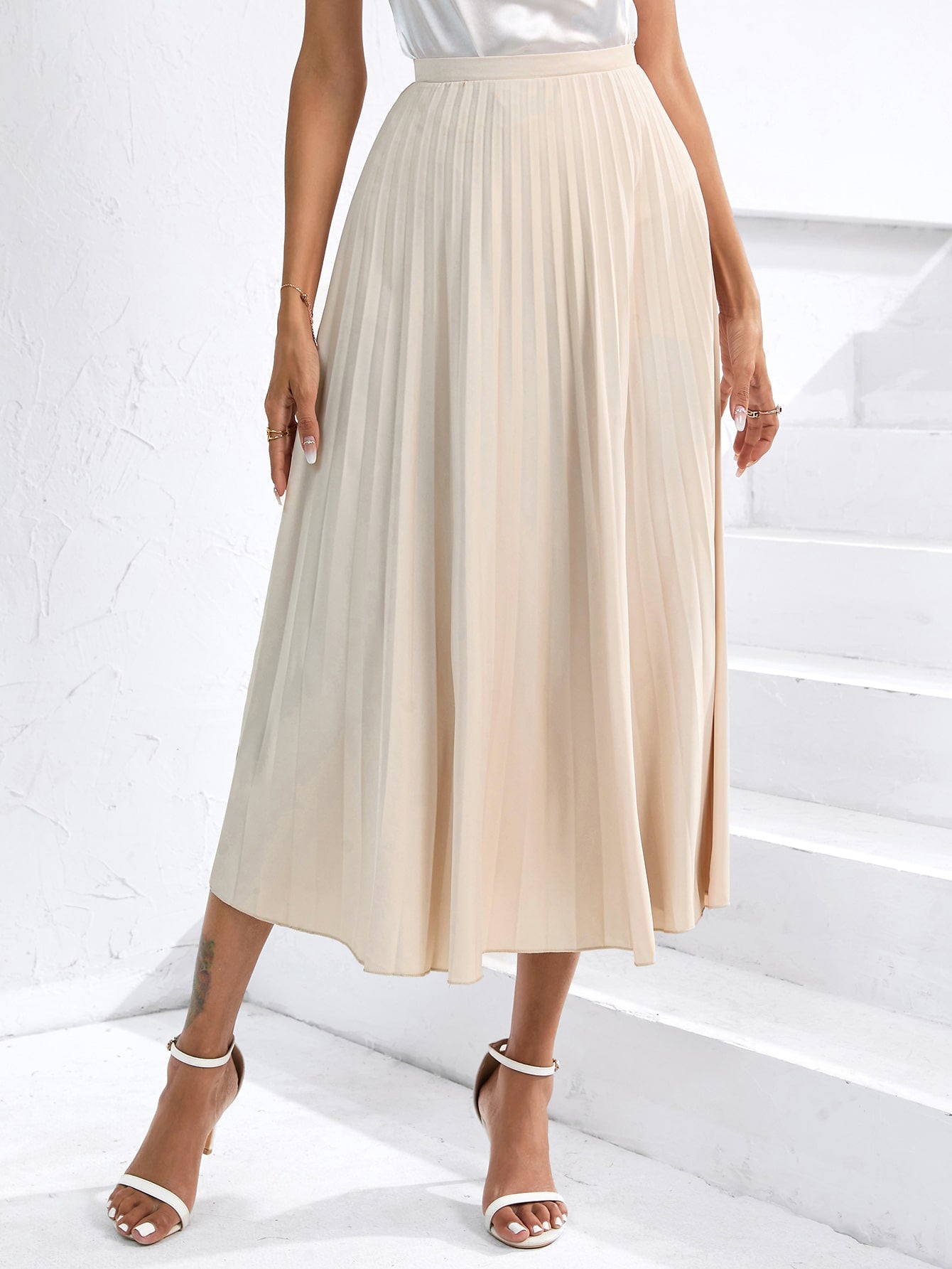 Solid Pleated Skirt Workwear