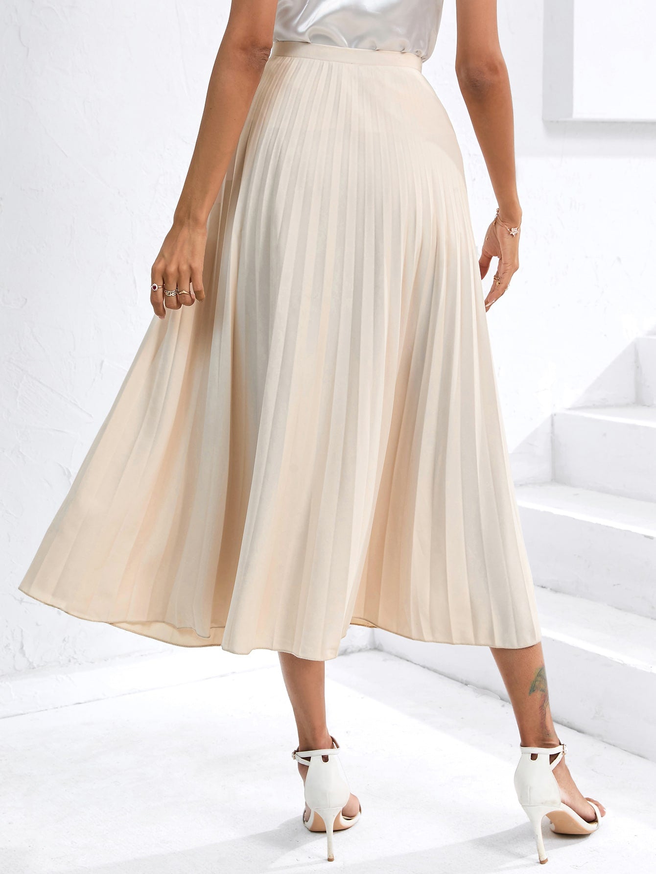 Solid Pleated Skirt Workwear