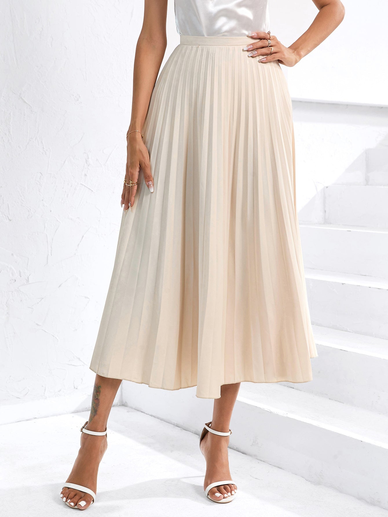 Solid Pleated Skirt Workwear