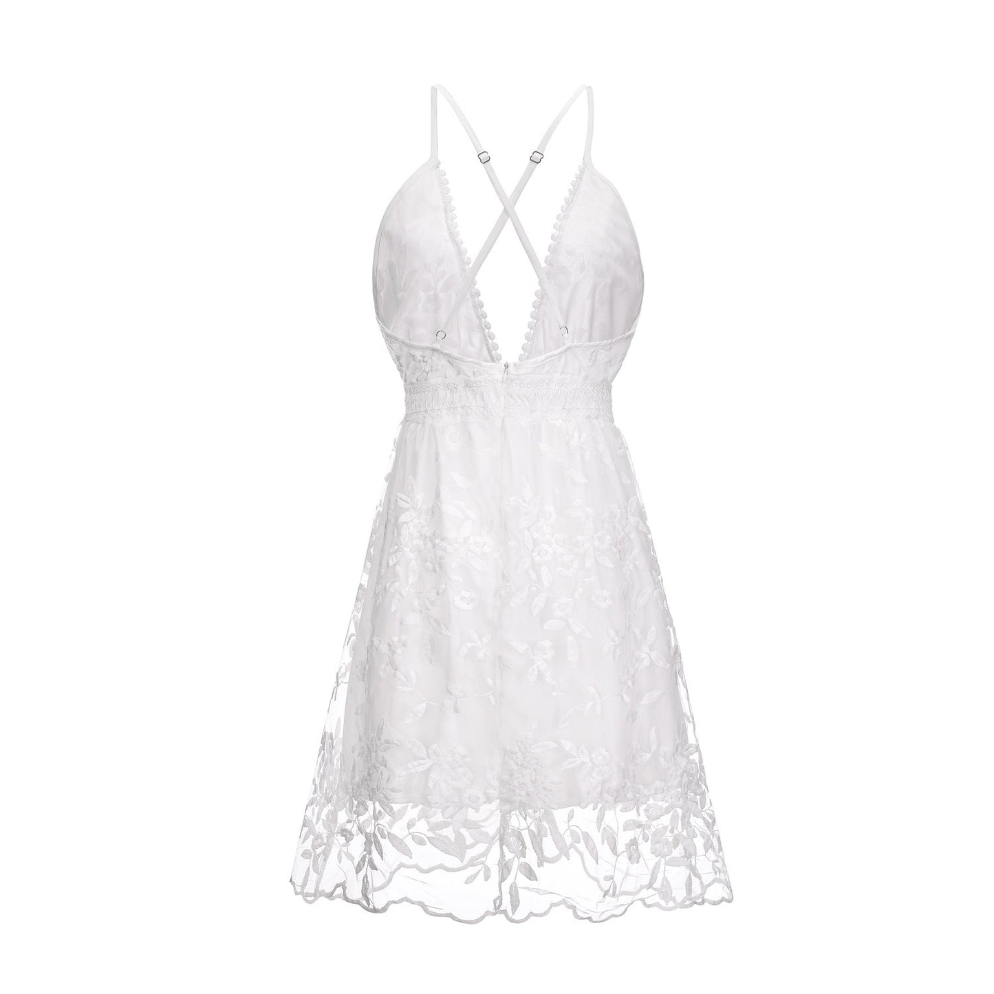 White Lace Backless V-neck Summer Beach Dress