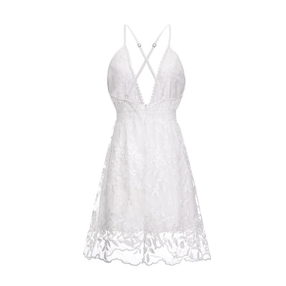 White Lace Backless V-neck Summer Beach Dress