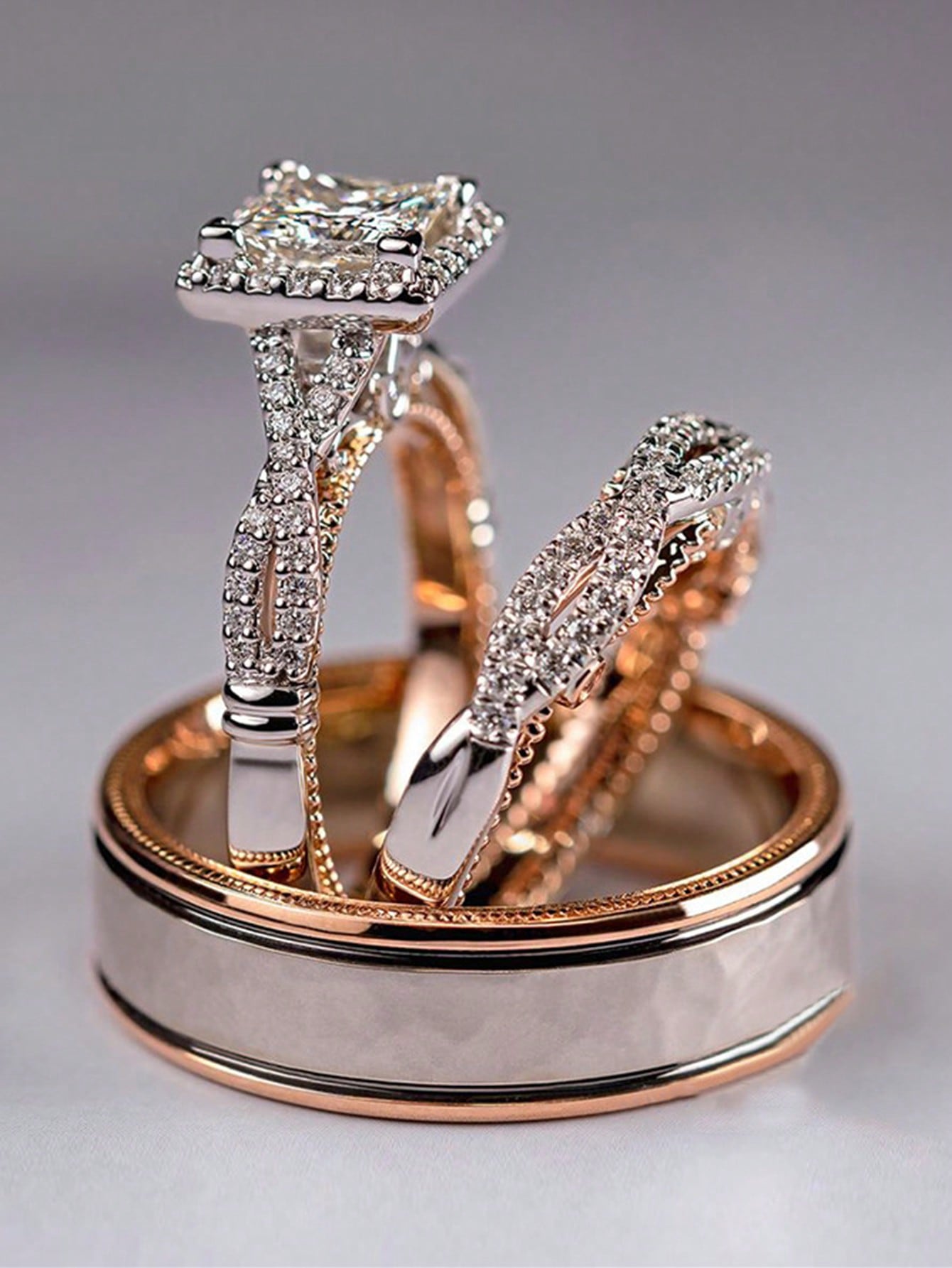 3pcs/set Cubic Zirconia Decor Ring