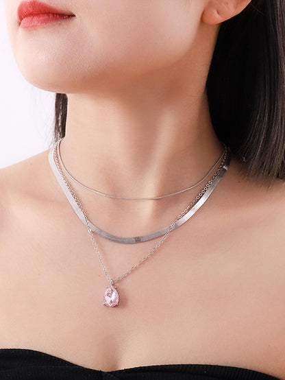 3pcs Rhinestone Water-drop Charm Necklace