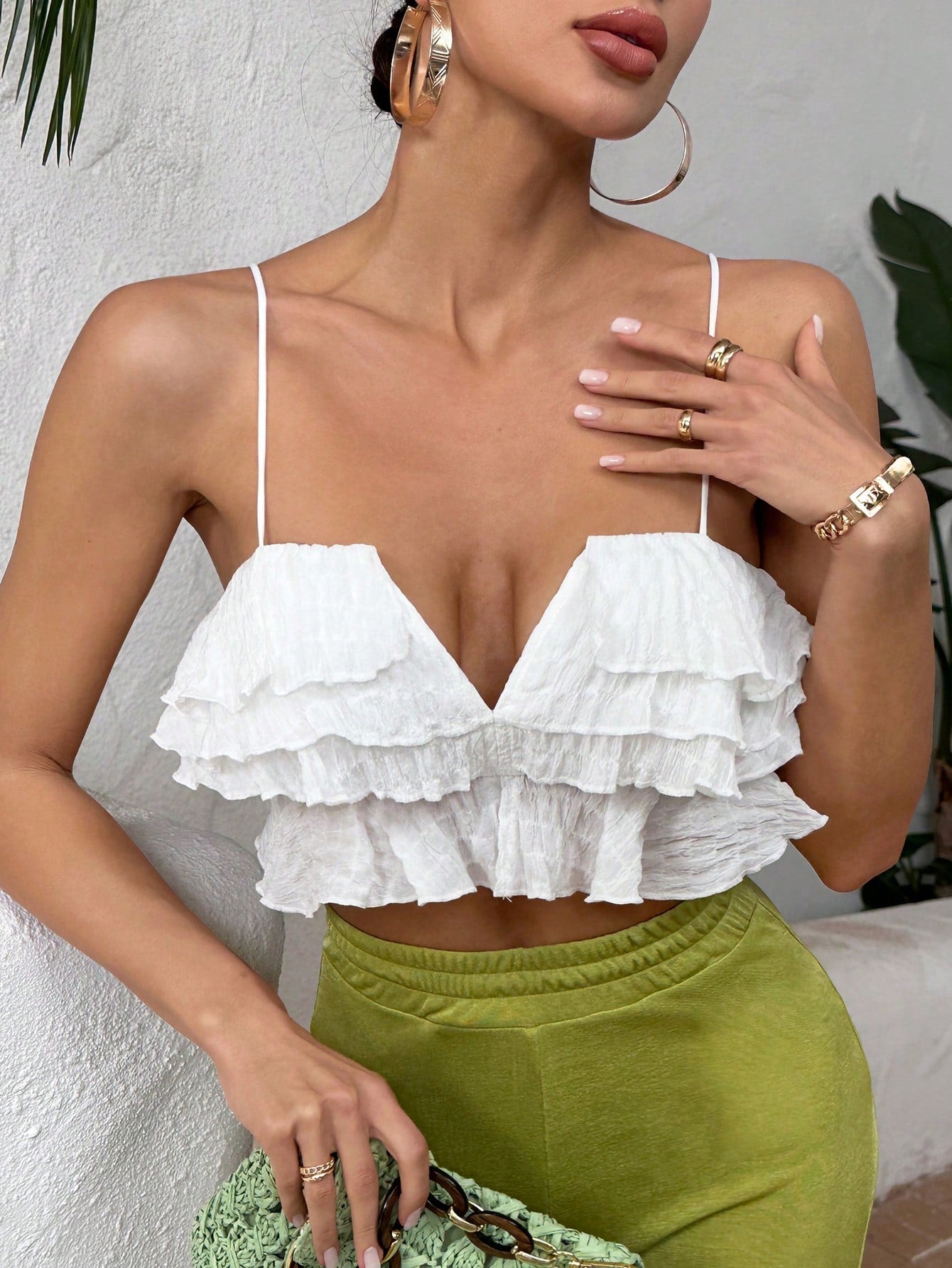 Ruffle Trim Crop Cami Top