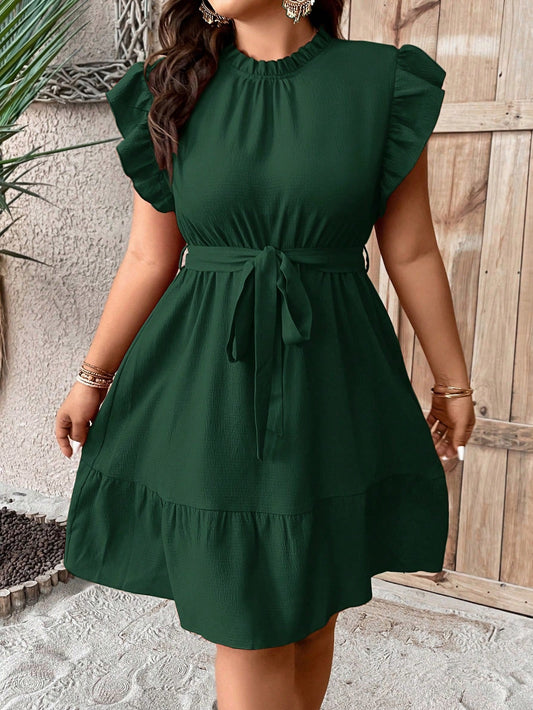 Ruffle Trim Belted Dress