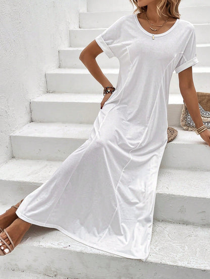 Solid Batwing Sleeve Tee Dress