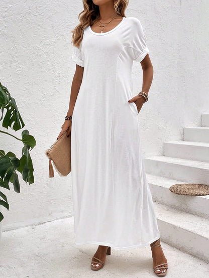 Solid Batwing Sleeve Tee Dress