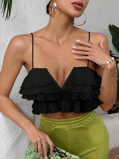 Ruffle Trim Crop Cami Top