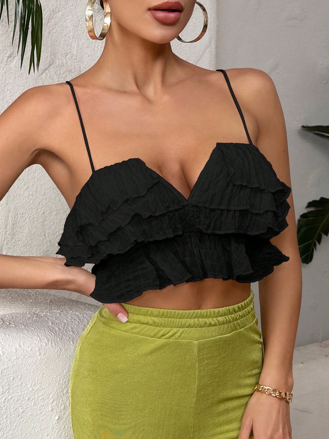 Ruffle Trim Crop Cami Top