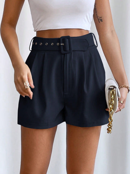 Fold Pleated Belted Wide Leg Shorts