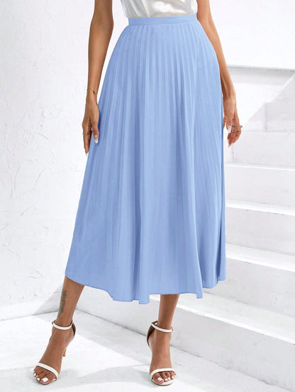 Solid Pleated Skirt Workwear